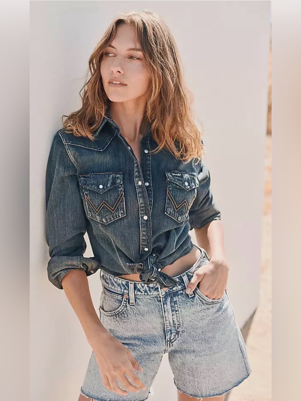 Wrangler Long Sleeve Western Denim Snap Top